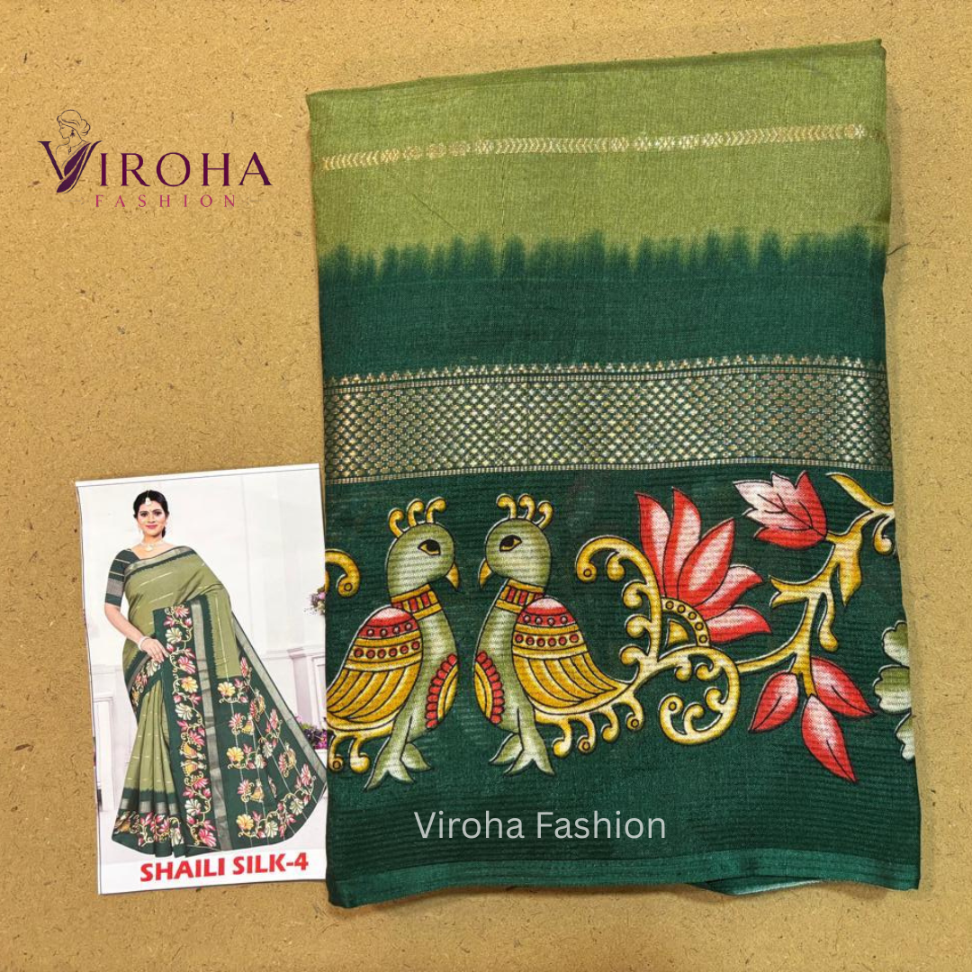 Printed Daily Wear Pure Cotton Saree (Green)