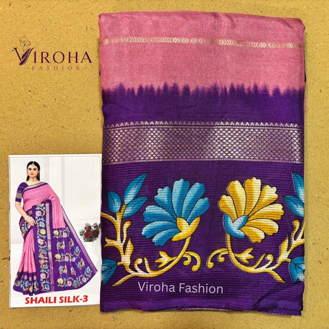 Printed Handloom Pure Cotton Saree (Pink)