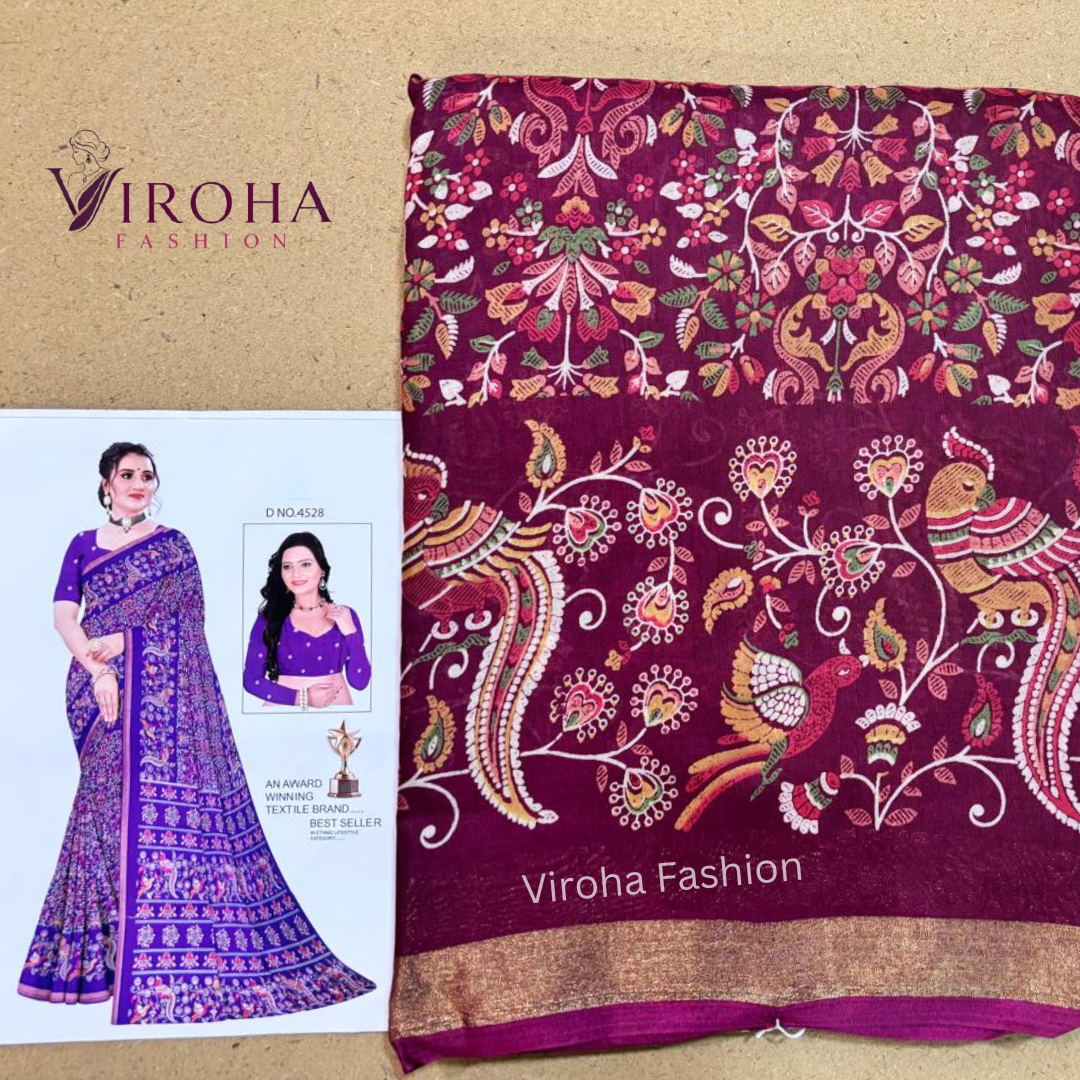 Digital Printed Chanderi saree(pink)
