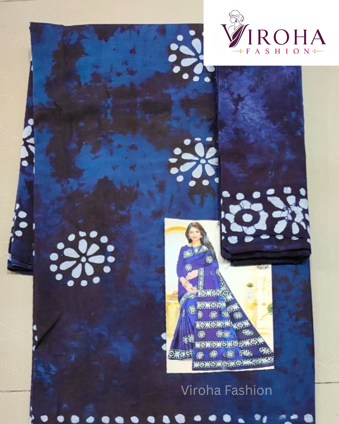 Printed Handloom Pure Cotton Saree (Blue)
